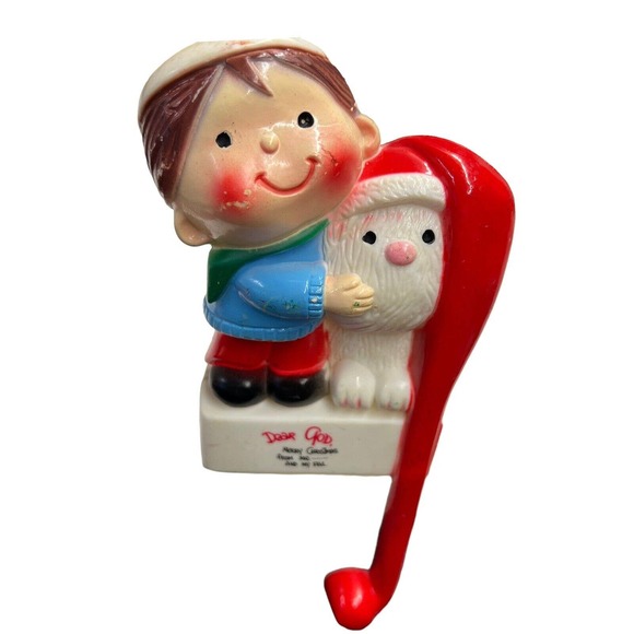 Vintage 1982 Sun Hill Stocking Holders Santa Claus, Boy Dog & Mouse Hanger - Picture 2 of 10